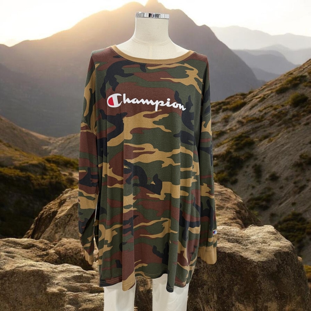Champion Camo Long Sleeve Shirt‎ 5XL Oversized Streetwear Military Gorpcore Y2K